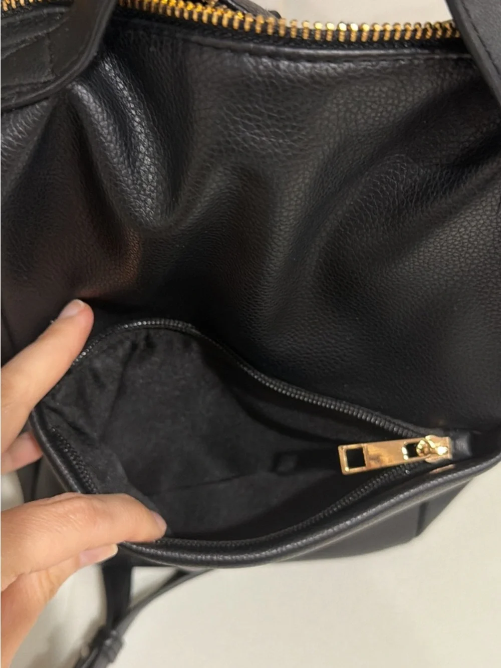 a new day Black Pebbled Faux Leather Backpack with Gold Accents